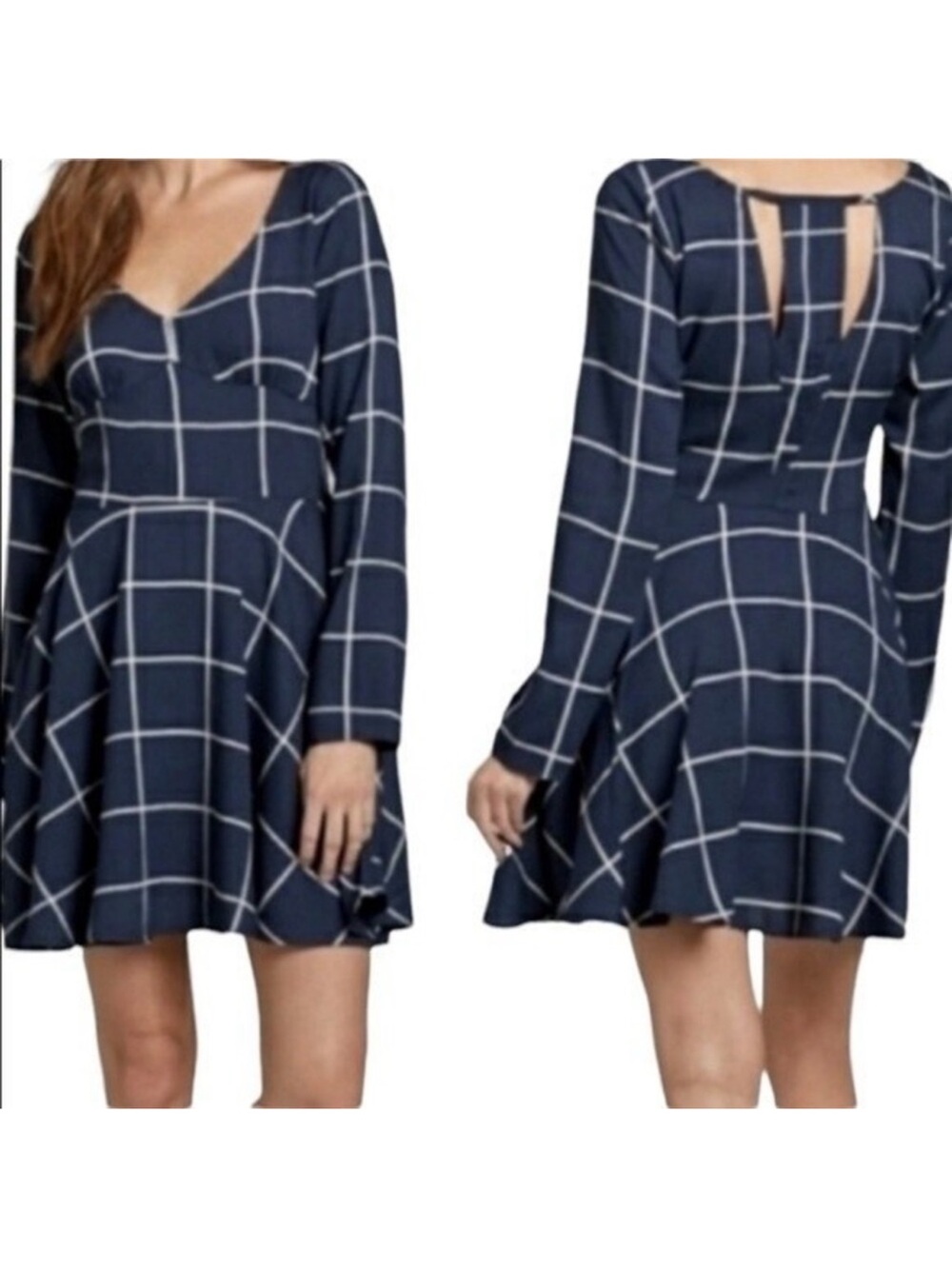 Abercrombie & Fitch Blue Windowpane Plaid Long Sleeve Mini Dress Size Medium